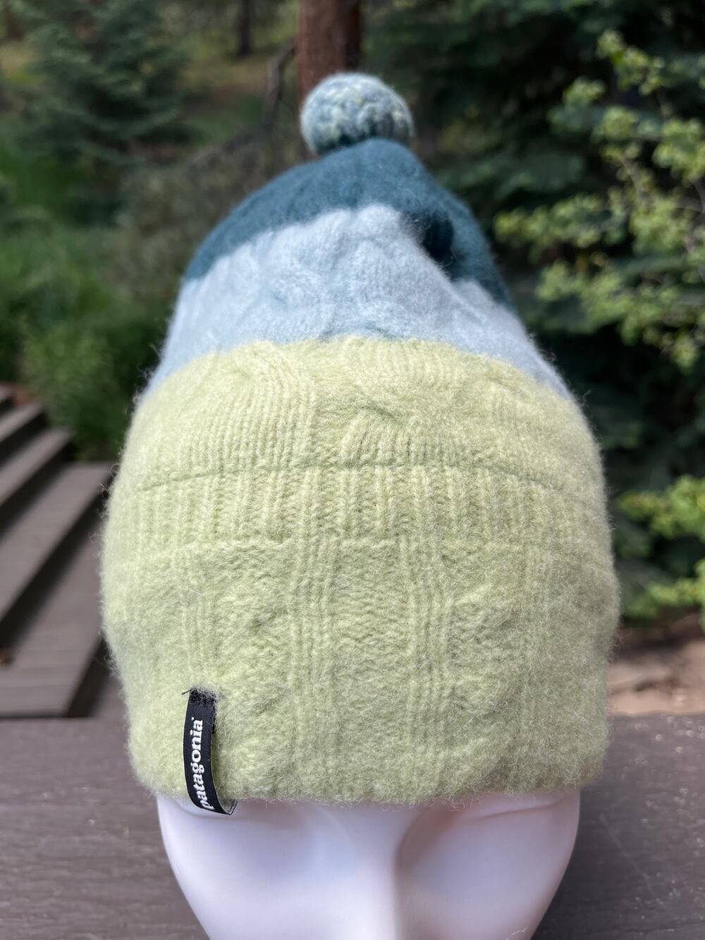 Patagonia Wool Tri-Color Pom Pom Beanie  Green Hat One Size